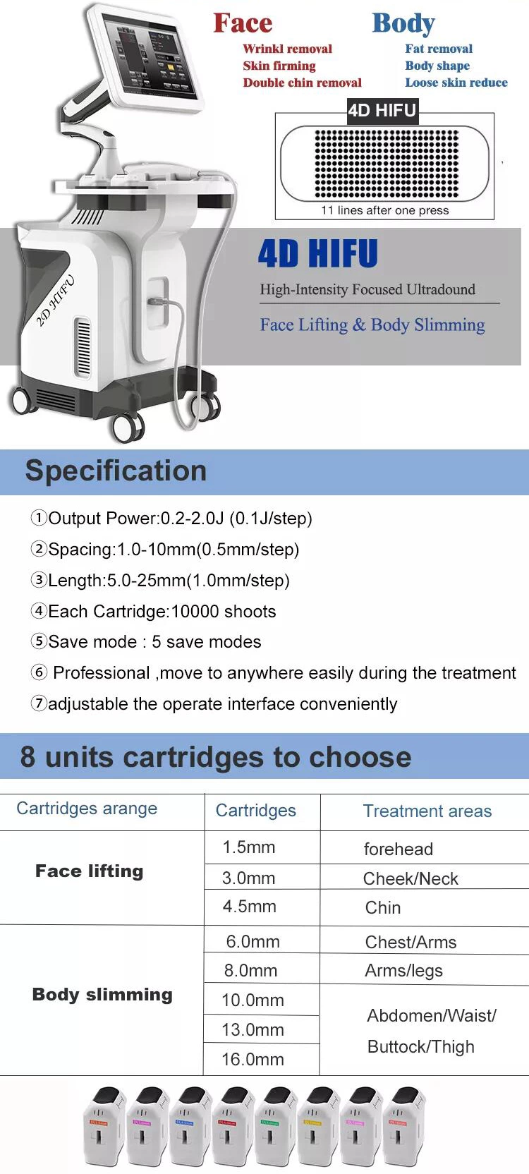 360 ° rotate display ultrasound skin rejuvenation Wrinkle Removal vertical 4D MMFU Machine