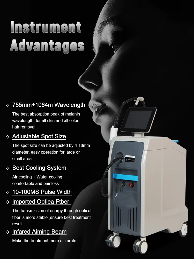 755nm 1064nm Nd YAG Dual Wavelength Laser Hair Removal Tattoo Removal Machine
