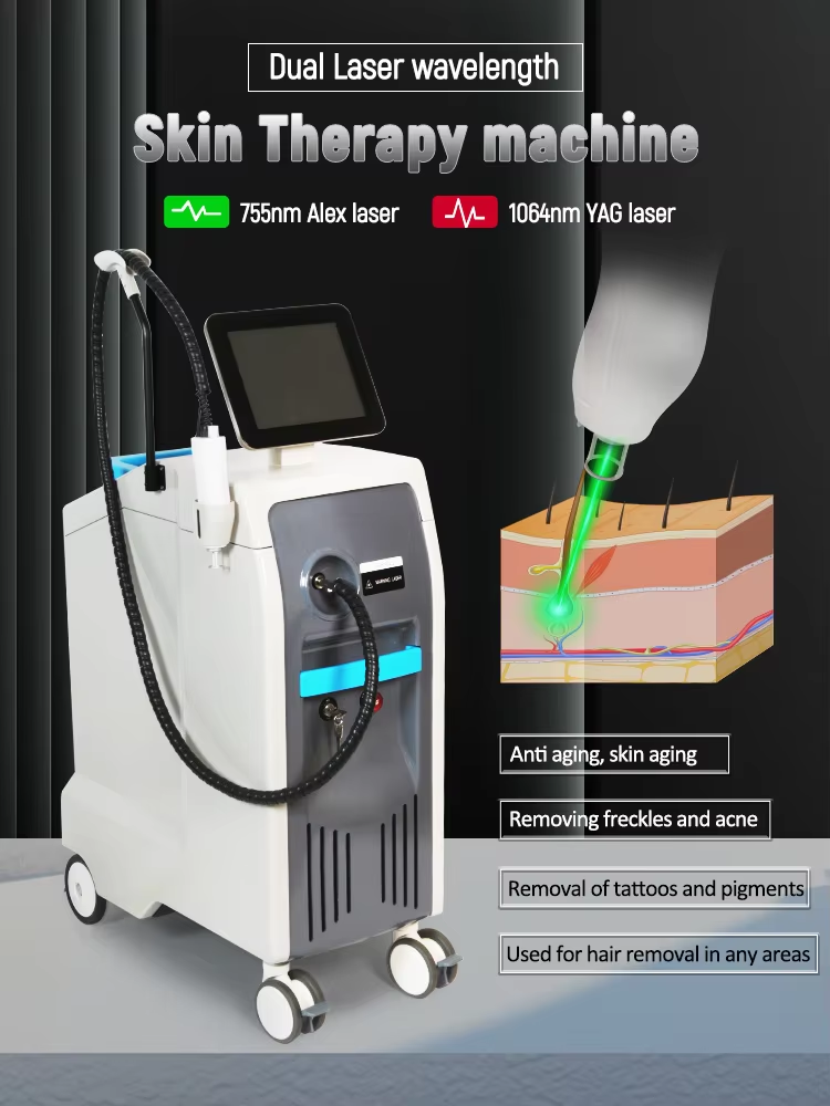 755nm 1064nm Nd YAG Dual Wavelength Laser Hair Removal Tattoo Removal Machine