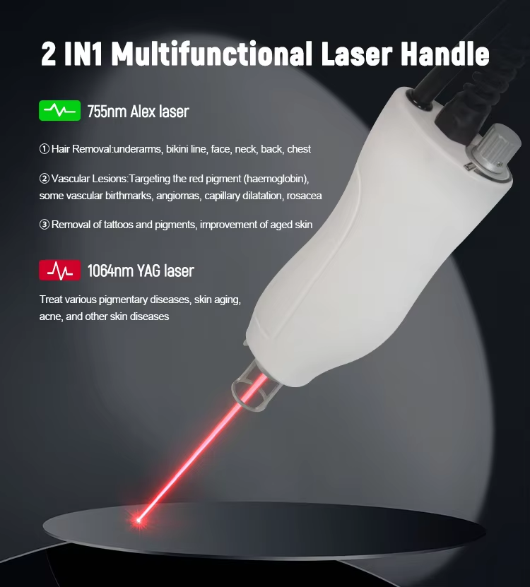 755nm 1064nm Nd YAG Dual Wavelength Laser Hair Removal Tattoo Removal Machine