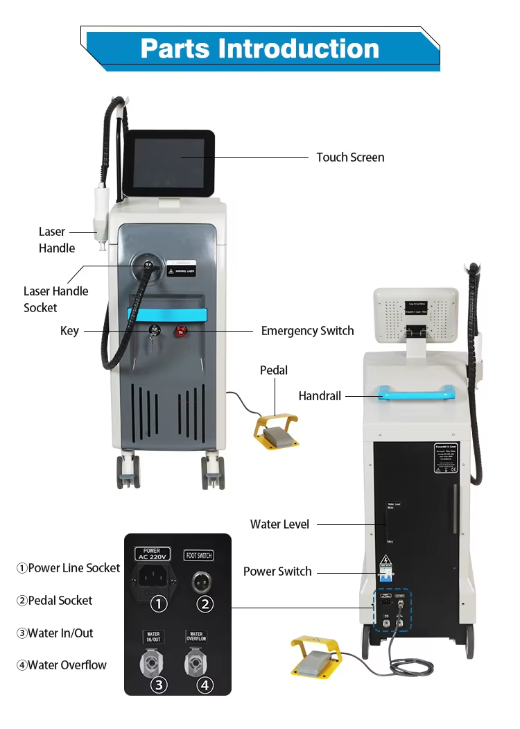 755nm 1064nm Nd YAG Dual Wavelength Laser Hair Removal Tattoo Removal Machine