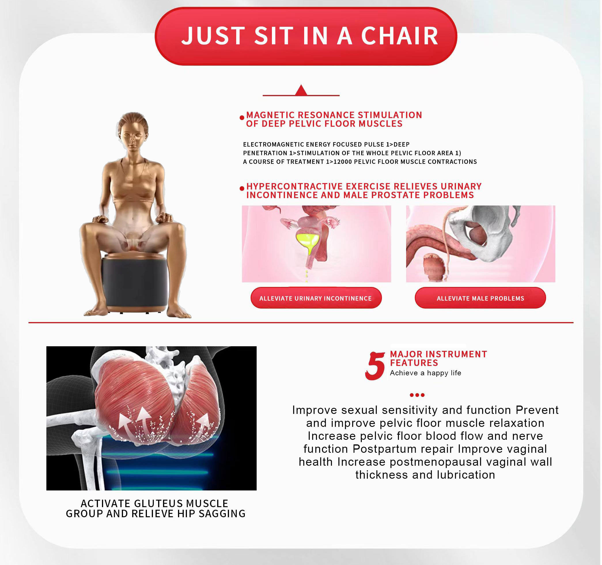 Ems Pelvic Chair Ergonomic Cushion Pelvic Floor Muscle Repair Machine